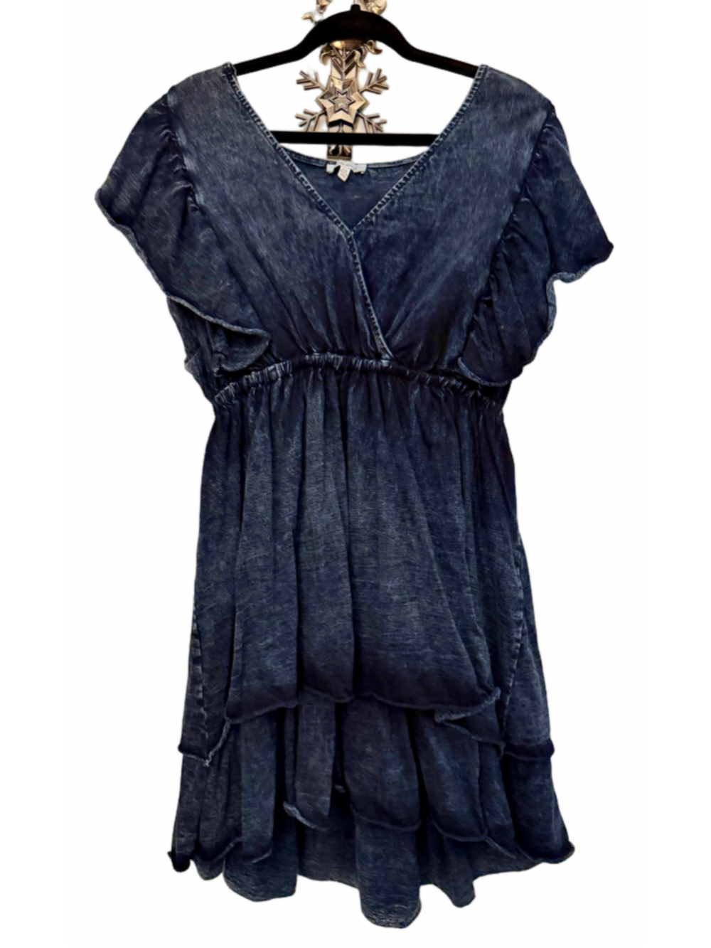Women's White Birch Ruffled Blue Denim Mini Dress, Size 1X/2X